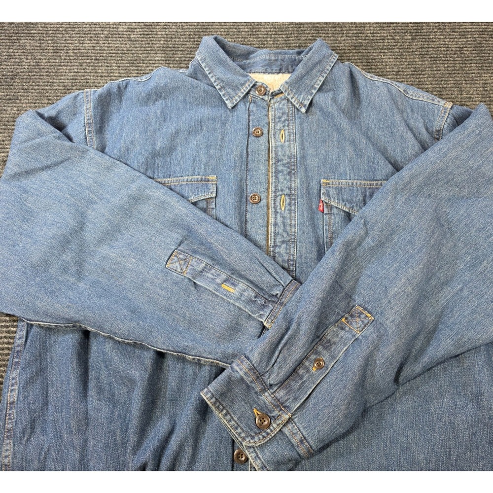 Levi's Denim Button Up Jacket Mens XL Blue Excellent Sherpa Fleece Lined Shacket